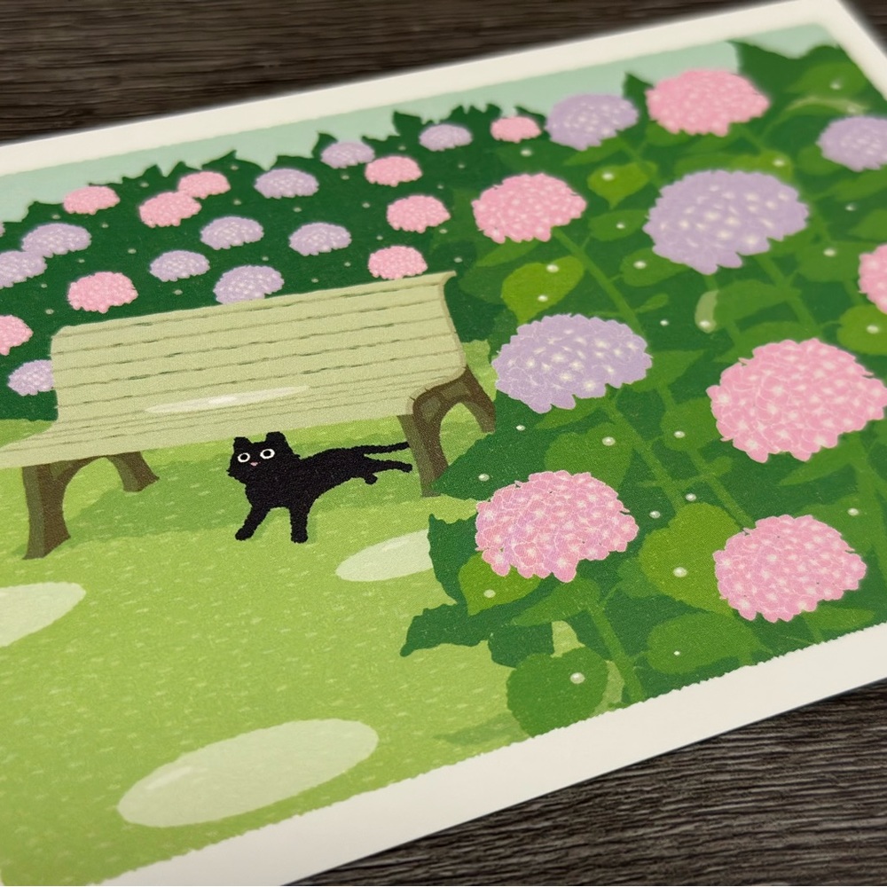 Kitten with Colorful Hydrangeas Postcard ❘ Travel Card ❘ Postal Card ❘ Postal